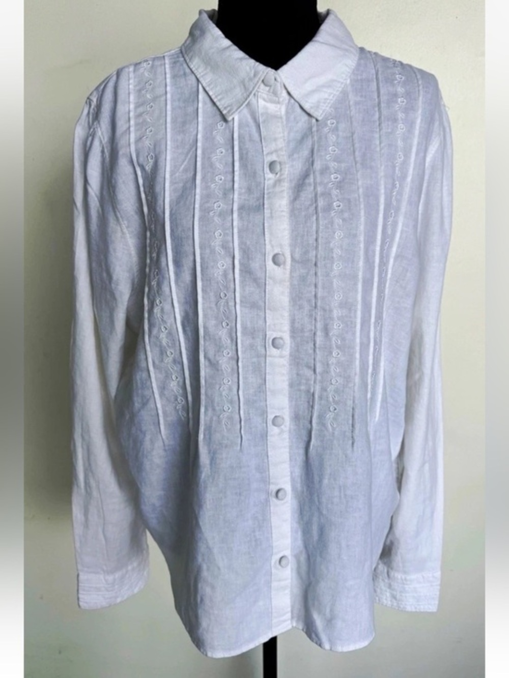 Joie Large, White Pintuck Button-Front Blouse - Picture 1 of 5